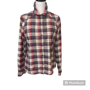 Columbia Shirt Women M Pink Purple Plaid Omni Shade Lightweight Long Sleeve H1